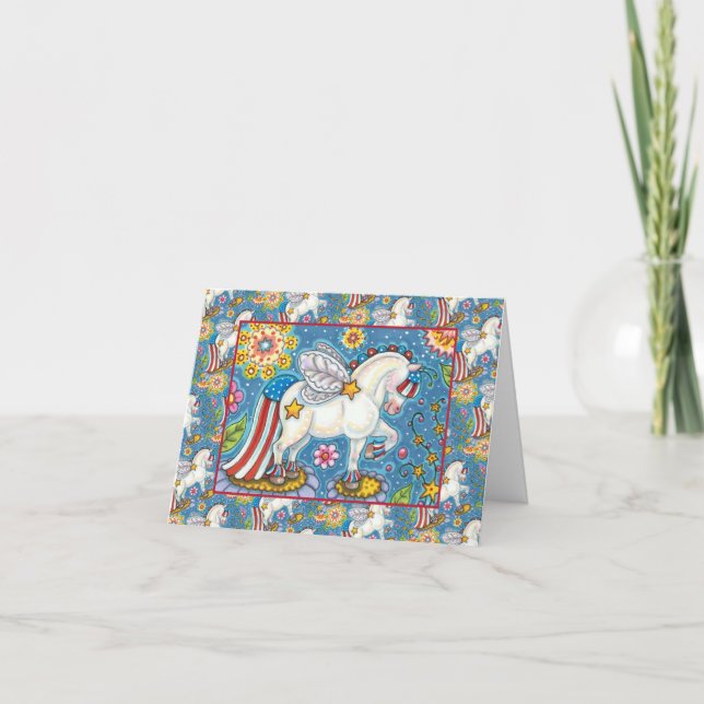 AMERICANA WHIMSYNICKER PATRIOTIC PONY Cute Fantasy Helgkort (Framsida)