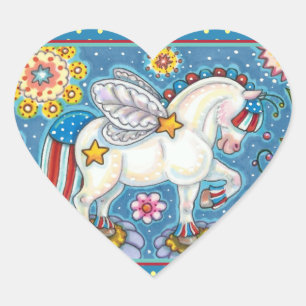 AMERICANA WHIMSYNICKER PATRIOTIC PONY Cute Fantasy Hjärtformat Klistermärke