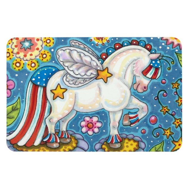AMERICANA WHIMSYNICKER PATRIOTIC PONY Cute Fantasy Magnet (Horisontell)