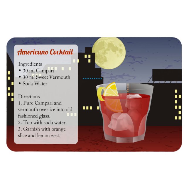 Americano Cocktail Recipe Magnet (Horisontell)