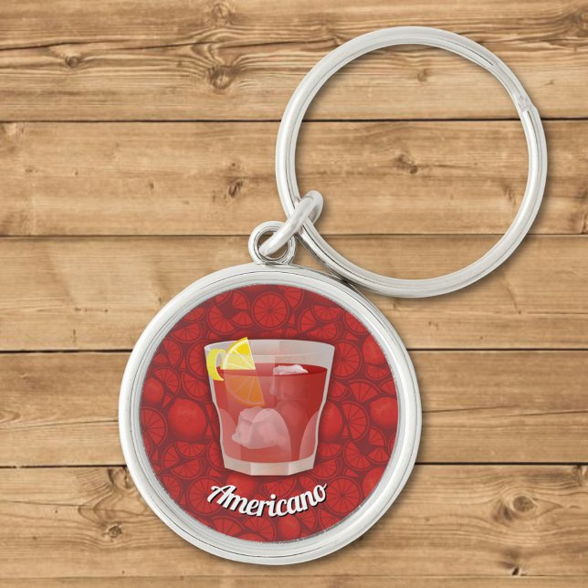 Americano Cocktail Rund Silverfärgad Nyckelring (Skapare uppladdad)