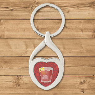 Americano cocktail twisted heart silverfärgad nyckelring