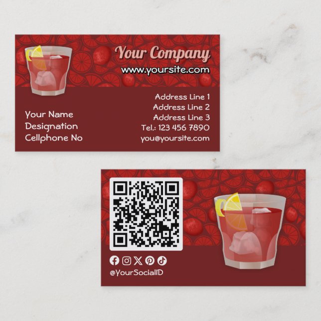 Americano cocktail visitkort (Fram/baksida)