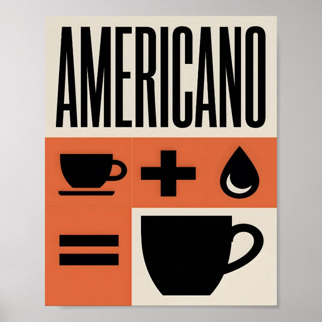 Americano Kaffe Formel Minimalistisk Orange  Poster (Framsidan)