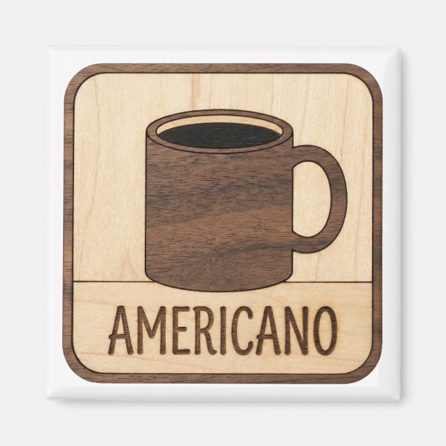 Americano Kaffe Träskylt Magnet (Framsidan)