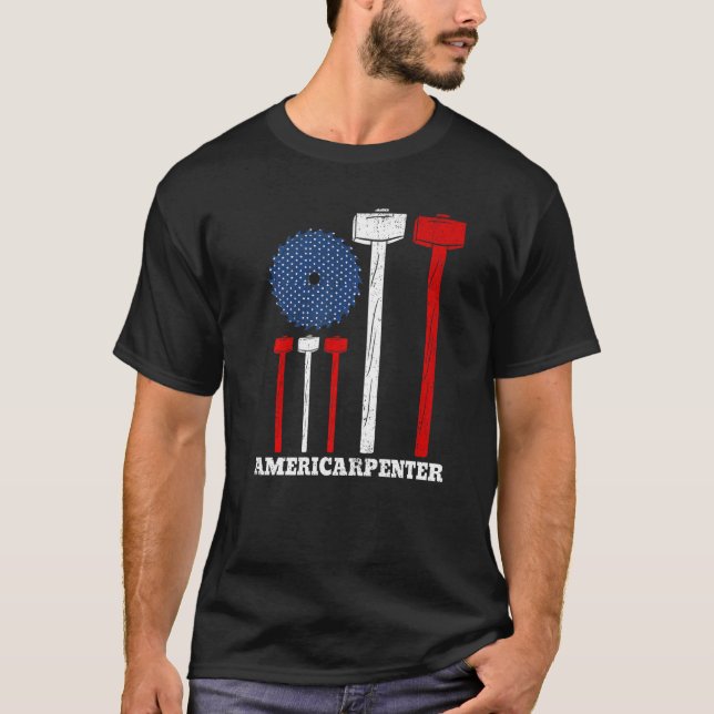 Americarpenter 4th Of July American Flag Carpenter T Shirt (Framsida)
