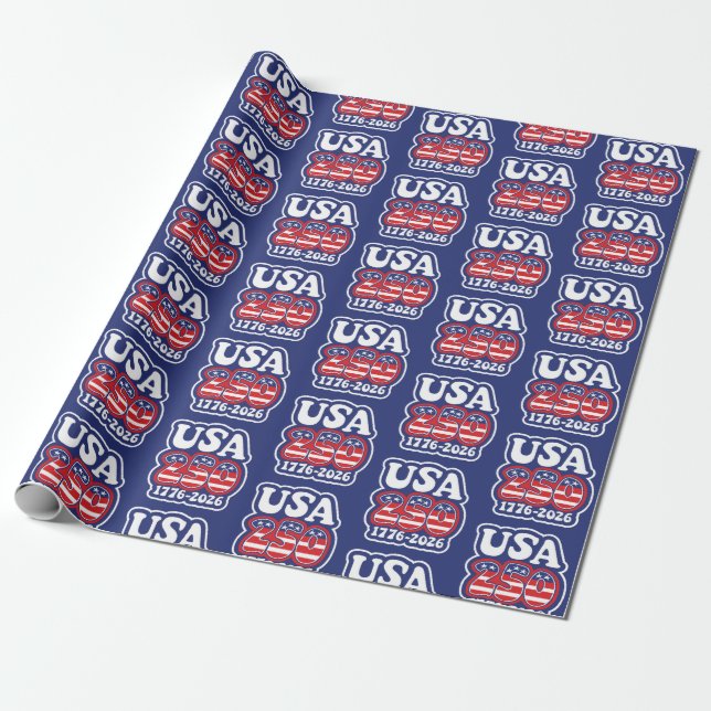 America's 250th Birthday - Groovy USA 250 Presentpapper (Utrullad)