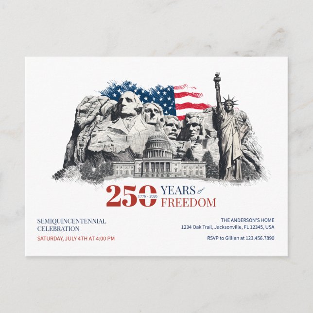 America's Semiquincentennial 250 Years of Freedom Vykort (Framsida)