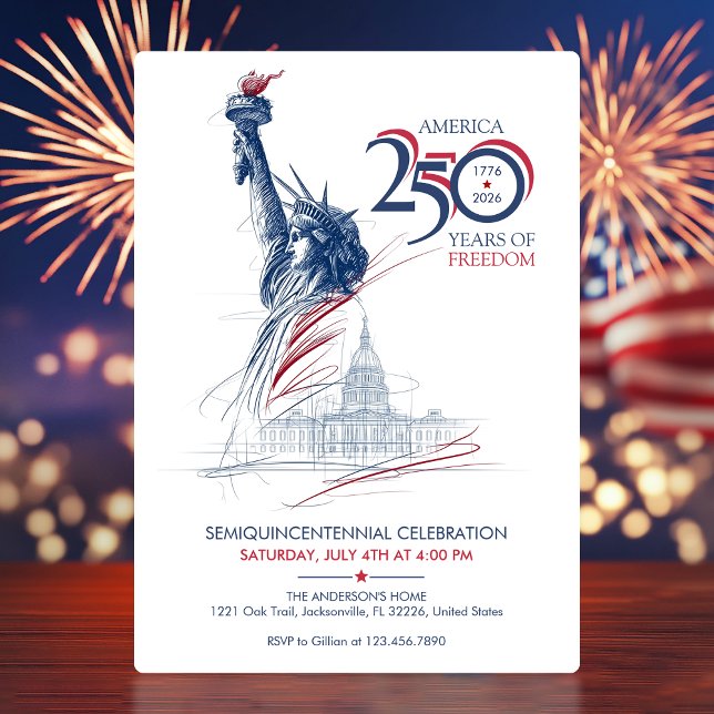 America's Semiquincentennial USA 250 Years Freedom Inbjudningar (America's Semiquincentennial USA 250 Years Freedom Invitation)