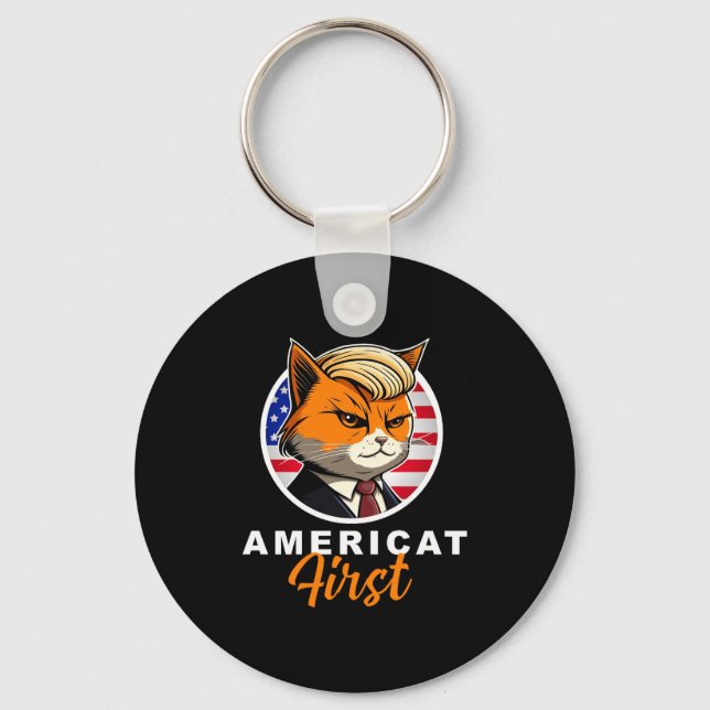 Americat First Funny Patriot America Cats Presiden Nyckelring (Framsida)