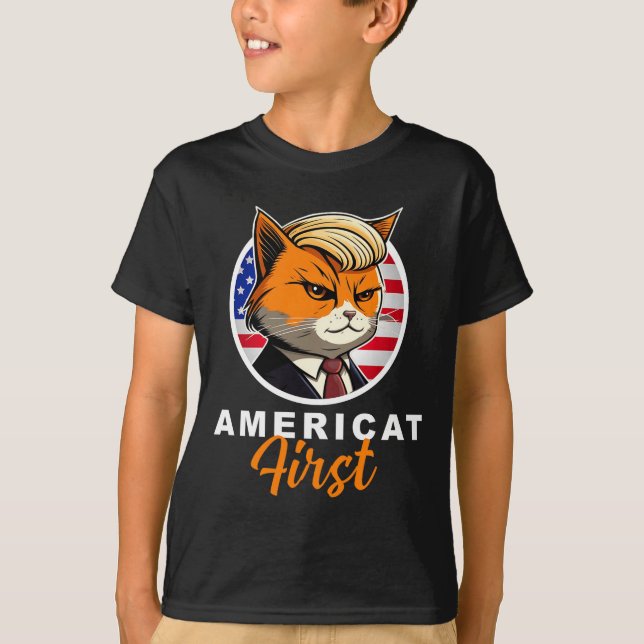 Americat First Funny Patriot America Cats Presiden T Shirt (Framsida)