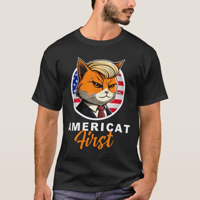 Americat First Funny Patriot America Cats Presiden T Shirt (Framsida)