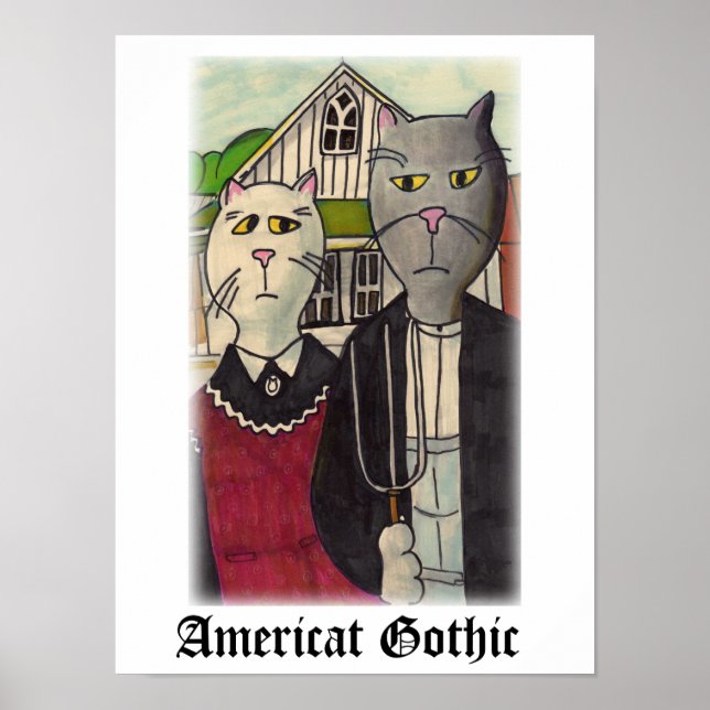 Americat Gothic Cat Tecknade figurer Art Poster (Framsidan)