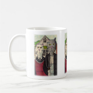 Americat Gothic Cute Classic Cat Character Art Kaffemugg