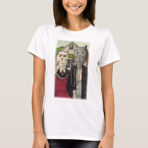 Americat Gothic Cute Tecknad Classic Cat Art T Shirt