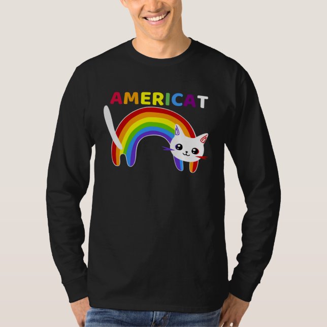 Americat LGBT Meowica Happyy Fourth of Julyy T Shirt (Framsida)