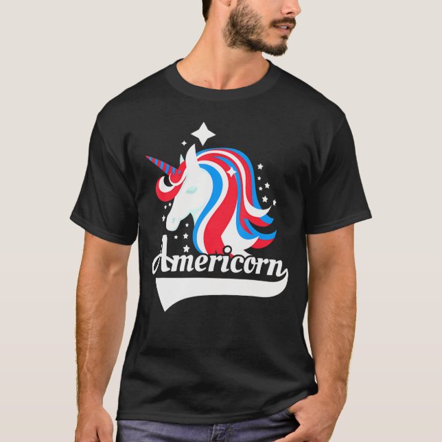 Americorn American Flagga Unicorn Patriotic Amerik T Shirt (Framsida)