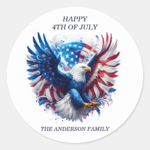 Ameriensk havsörn flyger Glad 4 juli Runt Klistermärke