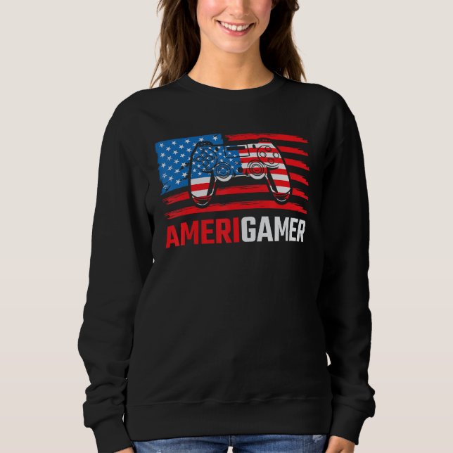 Amerigamer Distressed American Flag Gamer July 4th T Shirt (Framsida)