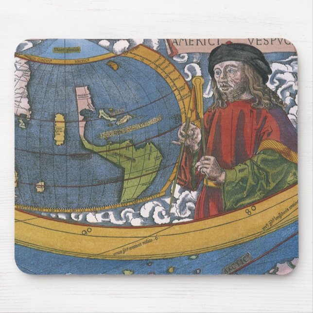 Amerigo Vespucci Explorer på Karta i Amerika Musmatta (Framsidan)