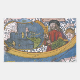 Amerigo Vespucci - Upptäcktsresande på en karta öv Rektangulärt Klistermärke
