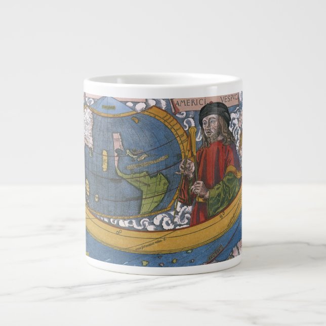 Amerigo Vespucci Upptäcktsresande på en karta över Jumbo Mugg (Framsidan)