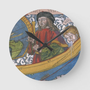 Amerigo Vespucci Upptäcktsresande på en karta över Rund Klocka