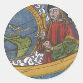 Amerigo Vespucci Upptäcktsresande på en karta över Runt Klistermärke
