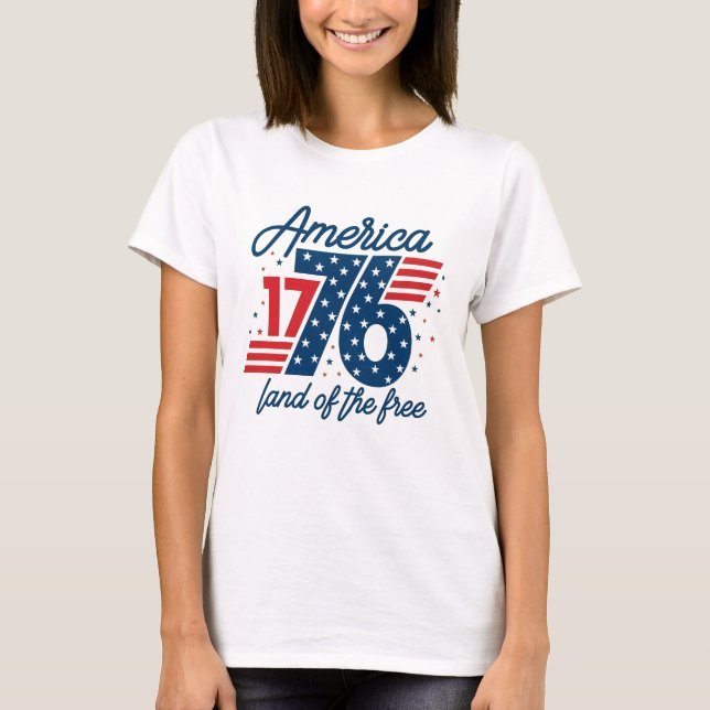 Amerika 1776 De Fria Patriotiska T Shirt (Framsida)