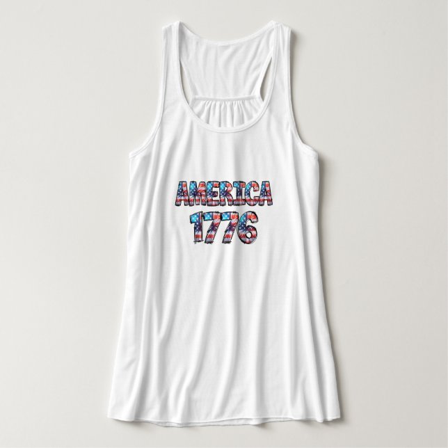 Amerika 1776 Flagga och Fireworks Women's Linne Med Racerback (Design framsida)