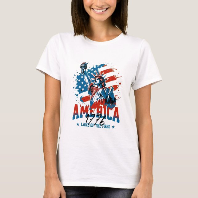 Amerika 1776 Liberty Nedsliten Grafik T Shirt (Framsida)