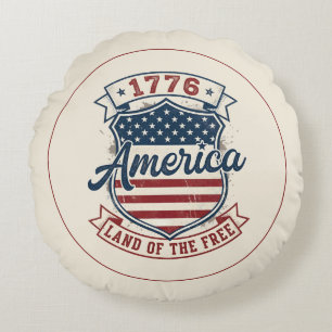 Amerika 1776 Patriotisk Sköld Frihetens Land  Rund Kudde
