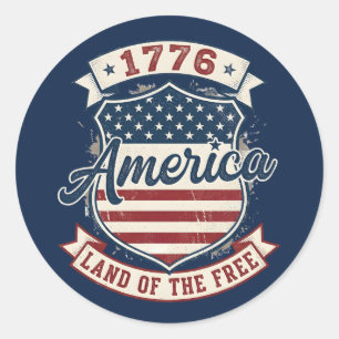 Amerika 1776 Patriotisk Sköld Frihetens Land Runt Klistermärke