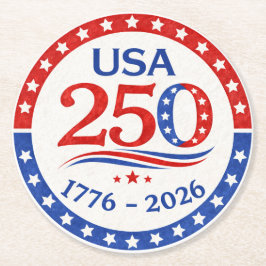 Amerika 250 1776 2026 Patriotiskt USA  Underlägg Papper Rund