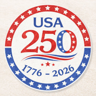 Amerika 250 1776 2026 Patriotiskt USA Underlägg Papper Rund