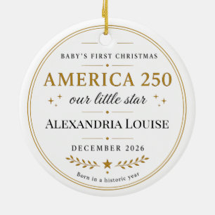Amerika 250 År 1776 - 2026 Baby's Första Julgransprydnad Keramik