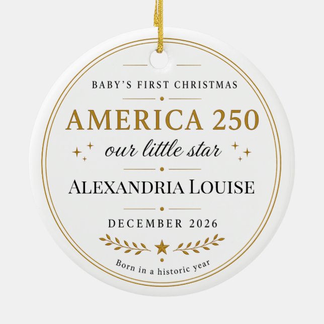 Amerika 250 År 1776 - 2026 Baby's Första Julgransprydnad Keramik (Baksidan)