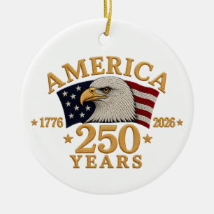 Amerika 250 År 1776–2026 Patriotisk Örn Julgransprydnad Keramik