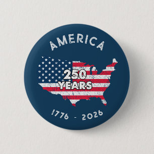 Amerika 250 år 1776–2026 USA-karta Flagga Patrioti Knapp