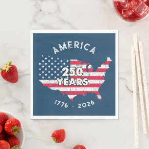 Amerika 250 år 1776–2026 USA-karta Flagga Patrioti Pappersservett