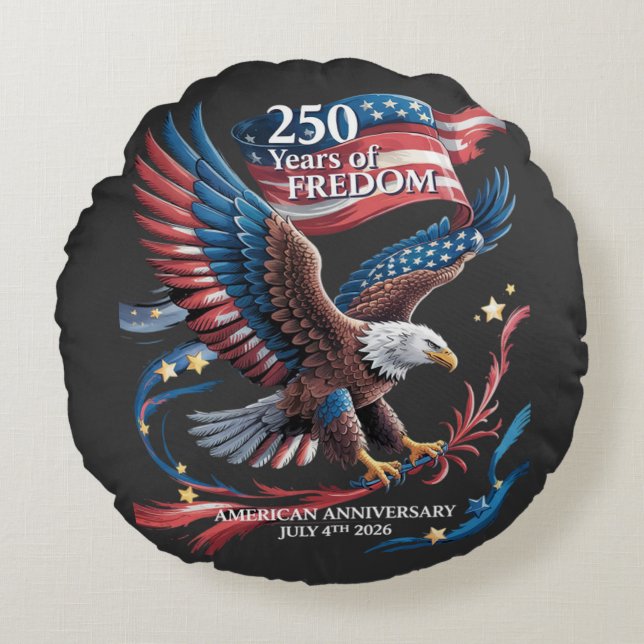 Amerika 250 år av frihet 1776-2026 rund kudde (Framsidan)