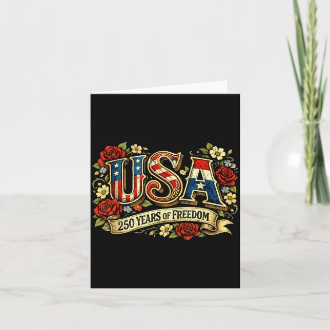 Amerika 250 år av frihet blommande ros patriotisk kort (Framsida)