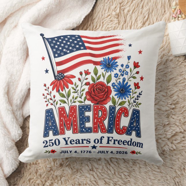 amerika 250 år av frihet blommig flagga kudde (Filt)