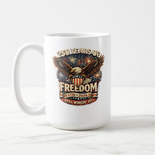 Amerika 250 år av frihet, fortfarande på fri fot kaffemugg (Vänster)