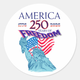 AMERIKA 250 ÅR AV FRIHET FRÄLSNINGENS STATY RUNT KLISTERMÄRKE