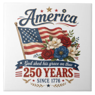 Amerika 250 år blommig flagga kakelplatta
