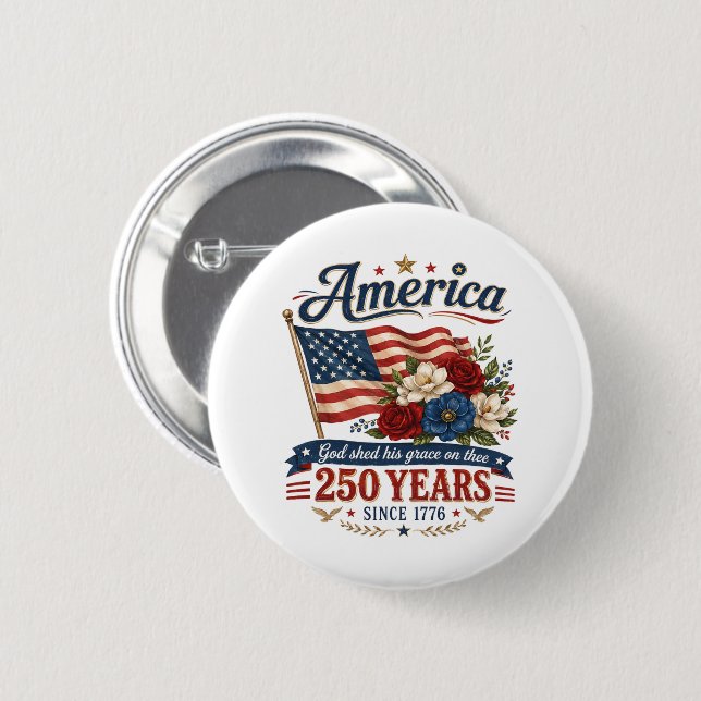 Amerika 250 år blommig flagga knapp (Framsida & baksida)