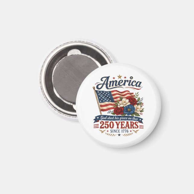 Amerika 250 år blommig flagga magnet (Front/Back)