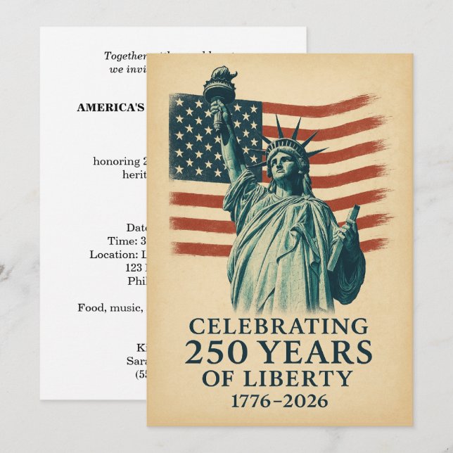 Amerika 250 År Frihet Patriotisk Firande Inbjudningar (Fram/baksida)