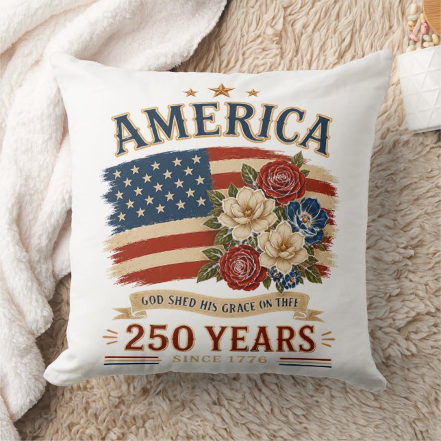 Amerika 250 år sedan 1776 patriotisk blomsterflagg kudde (Filt)